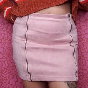 Pink Zippered Mini Skirt